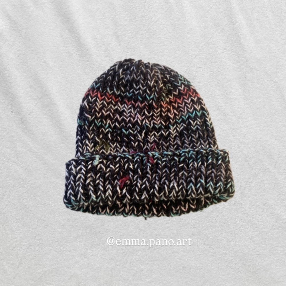 hand knit speckled fisherman beanie hat